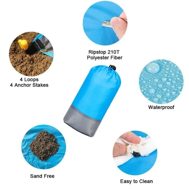 Foldable Waterproof Beach Mat Outdoor Camping Picnic Blanket Lightweight Portable with Carry Bag for Sand Grass Floor