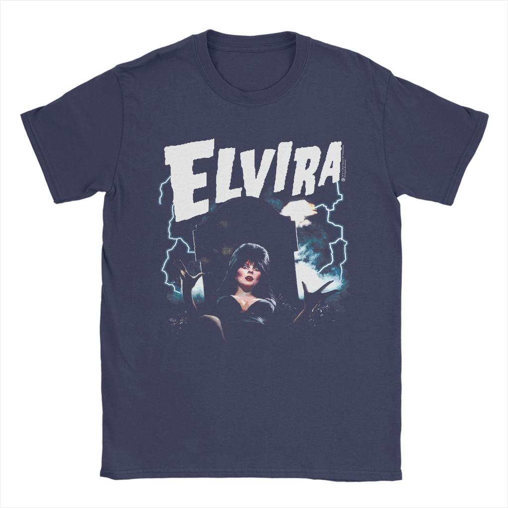 Elvira Herrin der Dunkelheit Grab und Blitz Unisex T-Shirt Vintage Tees Kurzarm Rundhals T-Shirts Baumwolle Große Größen Kleidung