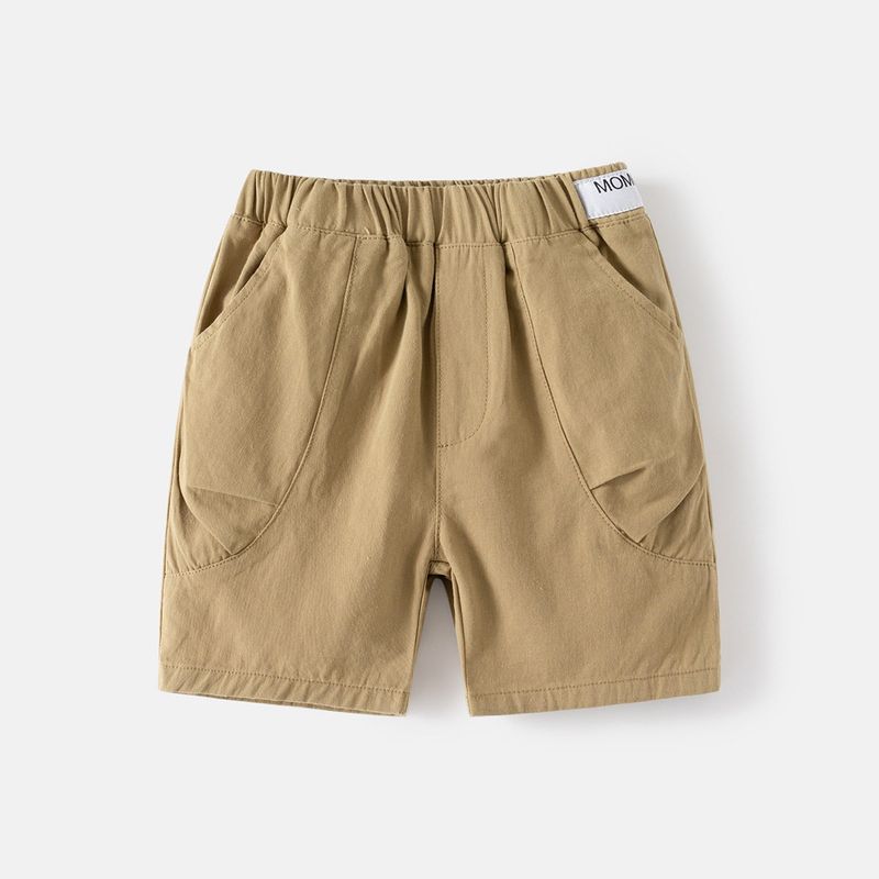 Color Five-Point Shorts, Summer Children's Woven Label Shorts, Baby Boys' Casual Mid-Length Pants, Korean Style Mid-Waist Elastic Waistband Pants