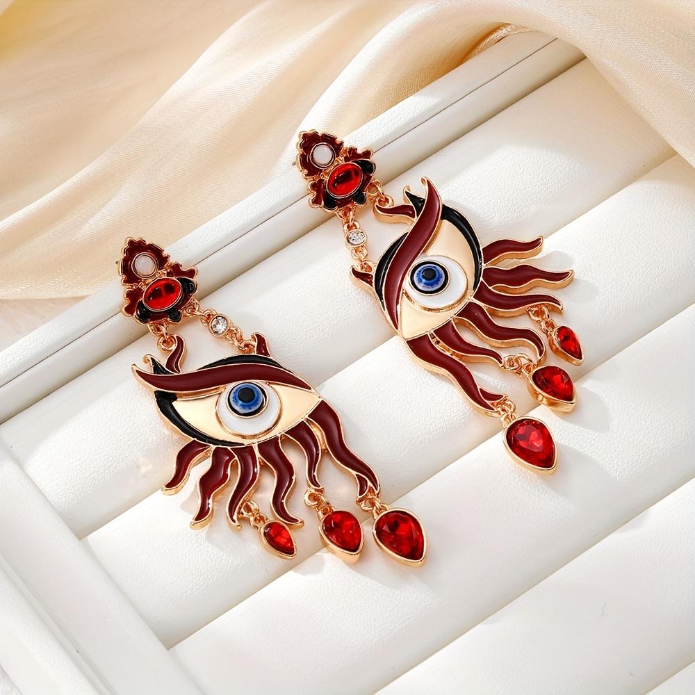 Red Evil Eye Tassel Earrings