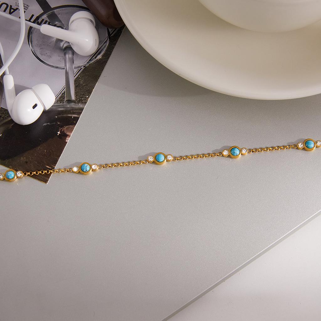 Yori Popular Stainless Steel Blue Turquoise Necklace 18 K Plated Stainless Steel Collar Necklace Gift Jewelry