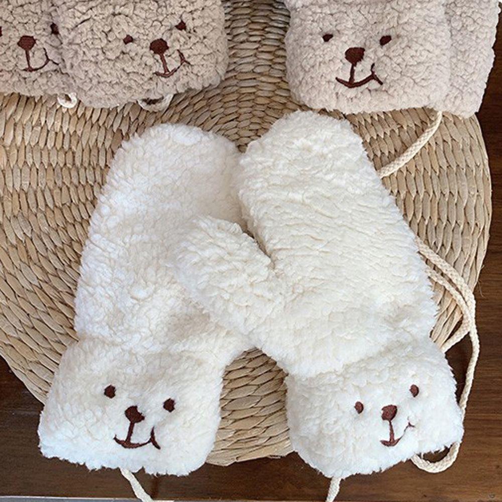 Cute Thicken Plush Windproof Full Fingers Bear Korean Mittens Hanging Gloves Women Winter Gloves