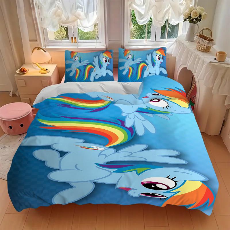 3Pcs Rainbow Dash Flight Bedding Set Soft Fabric Duvet Cover Pillowcases Home Christmas Xmas Halloween Gift 1 Duvet Cover 2 Pillowcase Y1526