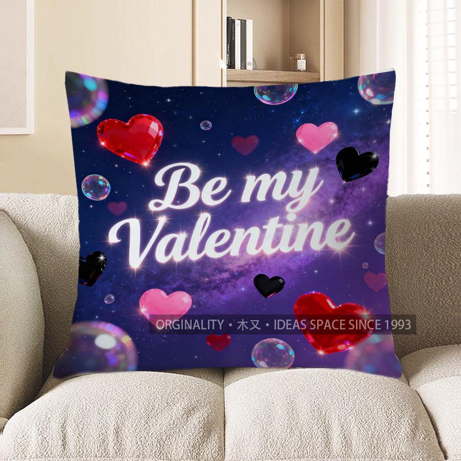 2D Be My Valentine Heart & Bubble Cushion Cover Pattern Cushion Cover Suitable For Sofa Bedroom Car Pillow Cover 40x40cm