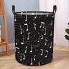 Modern Black Music Notes Laundry Basket Stylish Durable Polyester Hamper with Handles Large Circular Storage Organizer