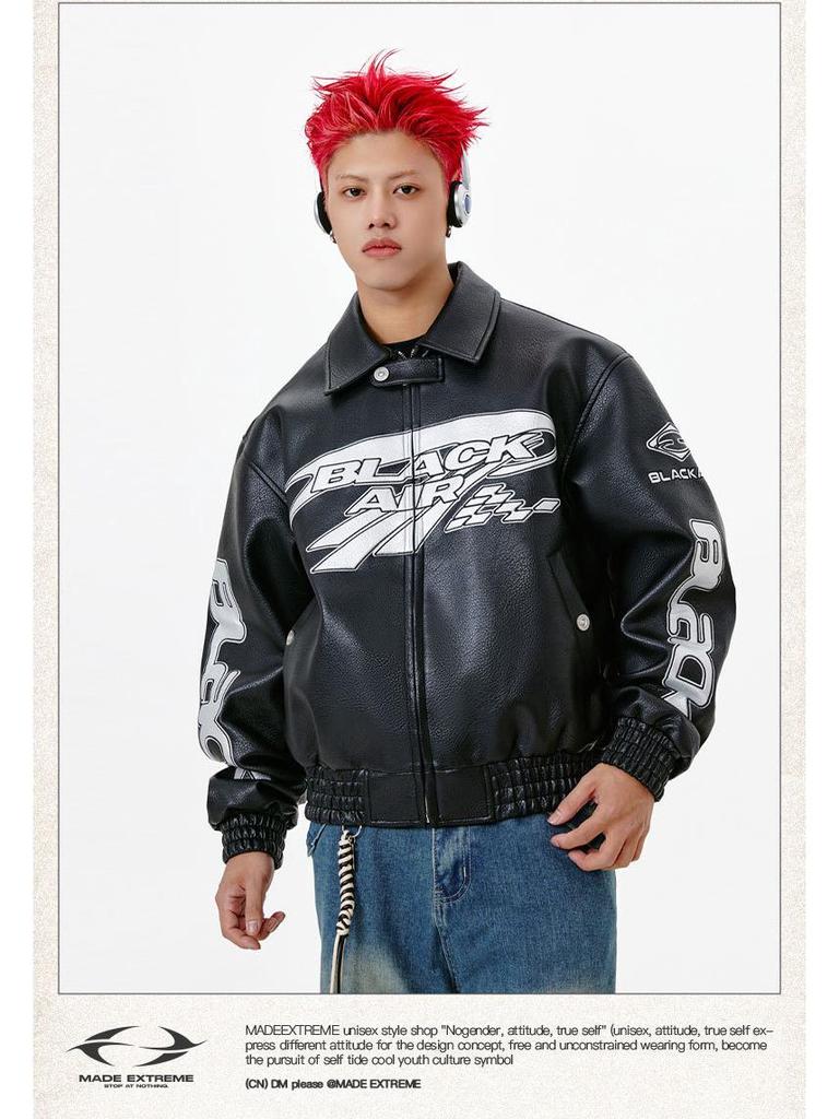 BLACKAIR Unisex Retro Street Cleanfit Lychee PU Leather Jacket