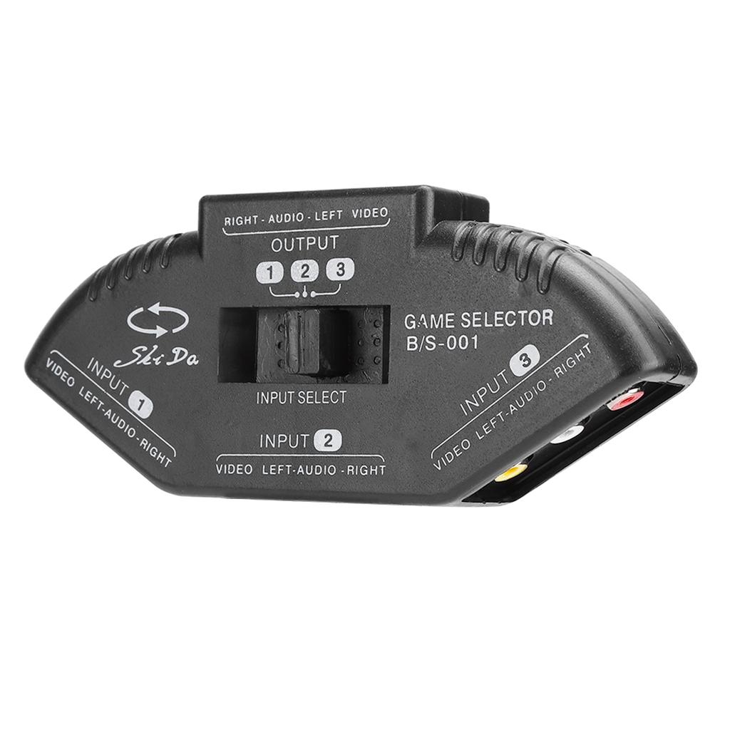 3 In 1 Out Video Splitt Black Selector with AV Cable for DVD VCD VCR