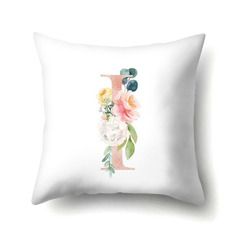 Polyester Pillowcase Home Pink Floral Decorative Print Pillowcase 26 English Letter Cushion Cover