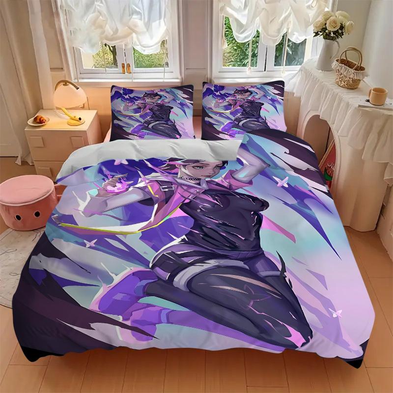 3pcs Valorant Bedding Set-Perfect for Bedroom, Guest Room, Living Room, Hotels | Ideal Gift for Fans, Travelers, Daily Use | Festive Decorat