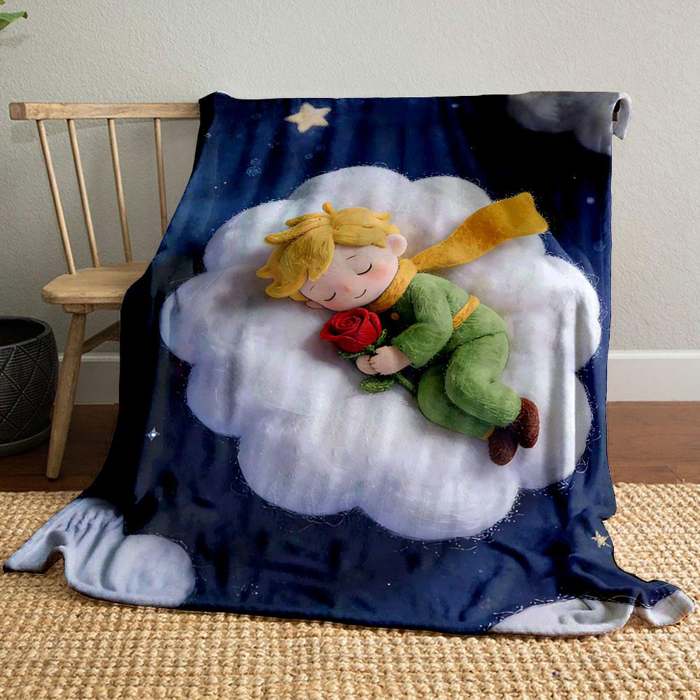 A childlike figure sleeps on a fluffy cloud, holding a red rose. for all seasons blanket lunch break throw gift