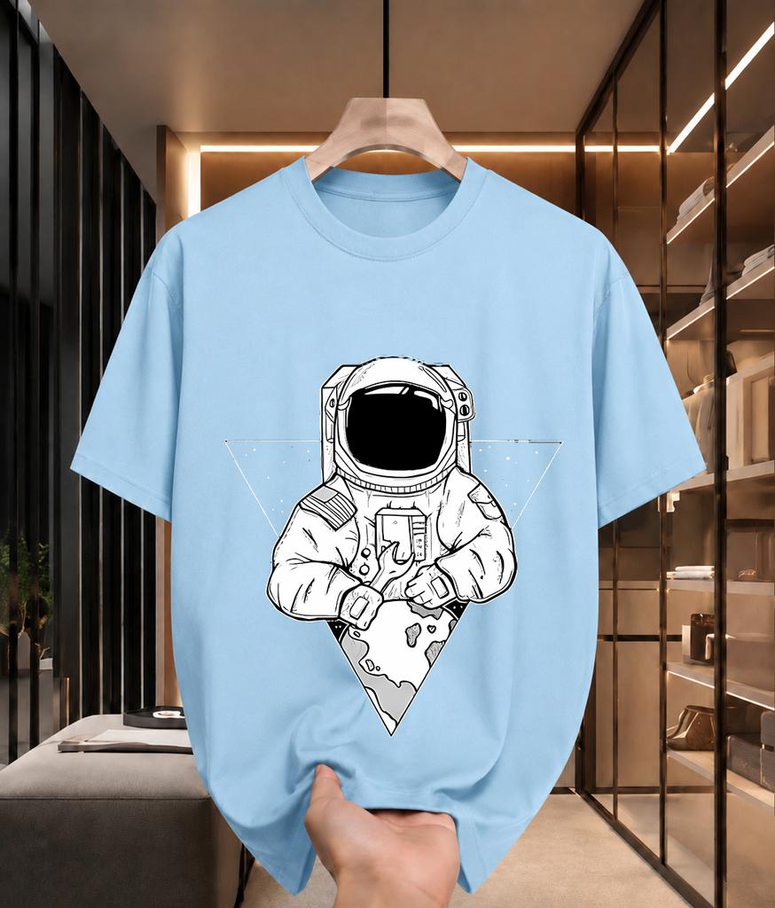 2026 New Cotton Tshirt With Triangle Starry Sky And Orbiting Planet Astronaut Print Trendy Top For Unisex And Unisex