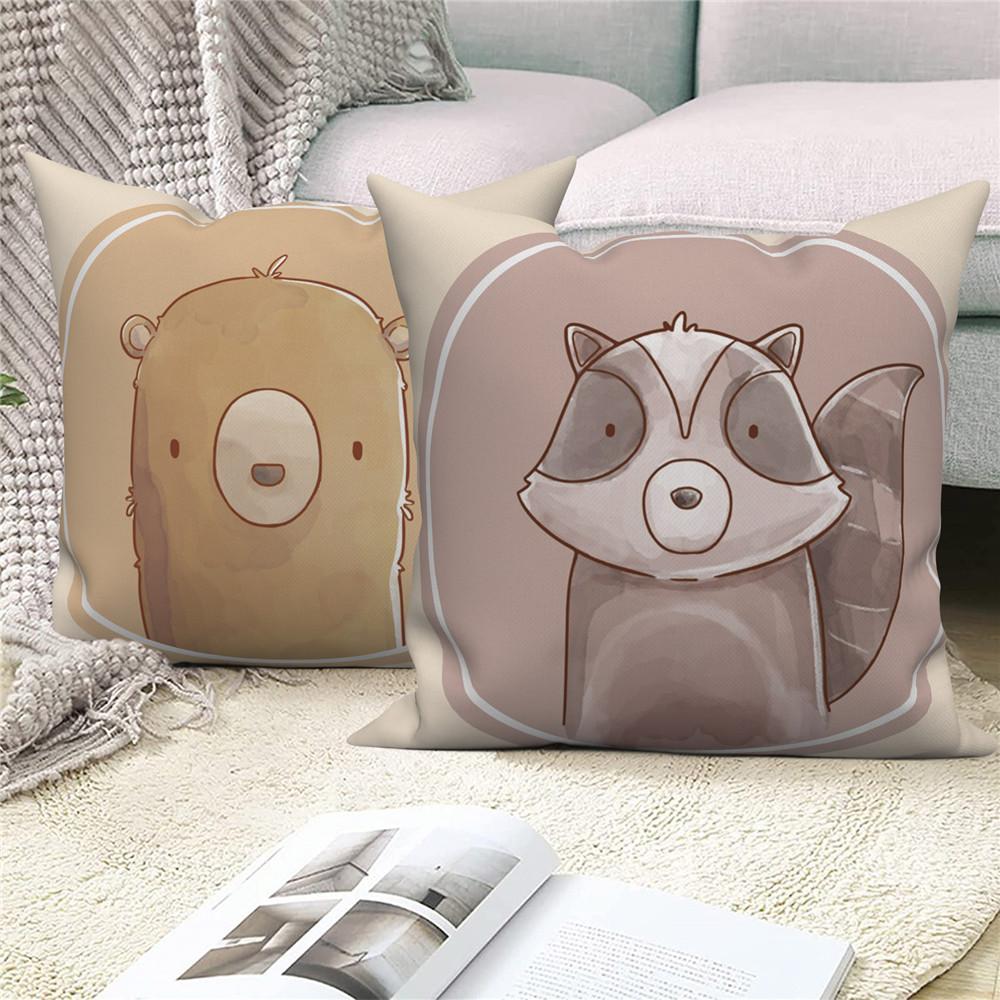 White Throw Pillow Cover Home Decor Sofa Decorative   Cartoon Animal Cushion