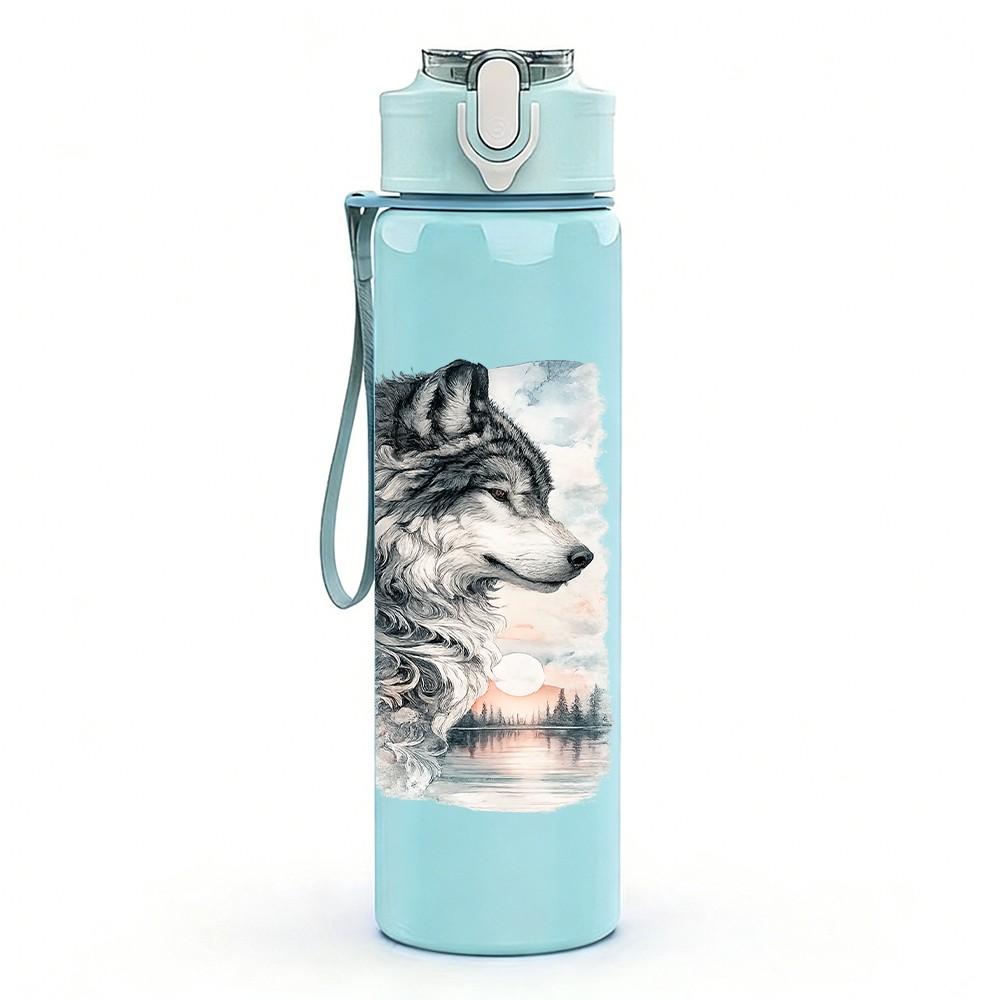 1PC Twin Tiger Dark Vintage Animal Art 750ml Color Plastic Sports Water Bottle Leakproof Flip Straw Lid Suitable for Sports Office Home Use