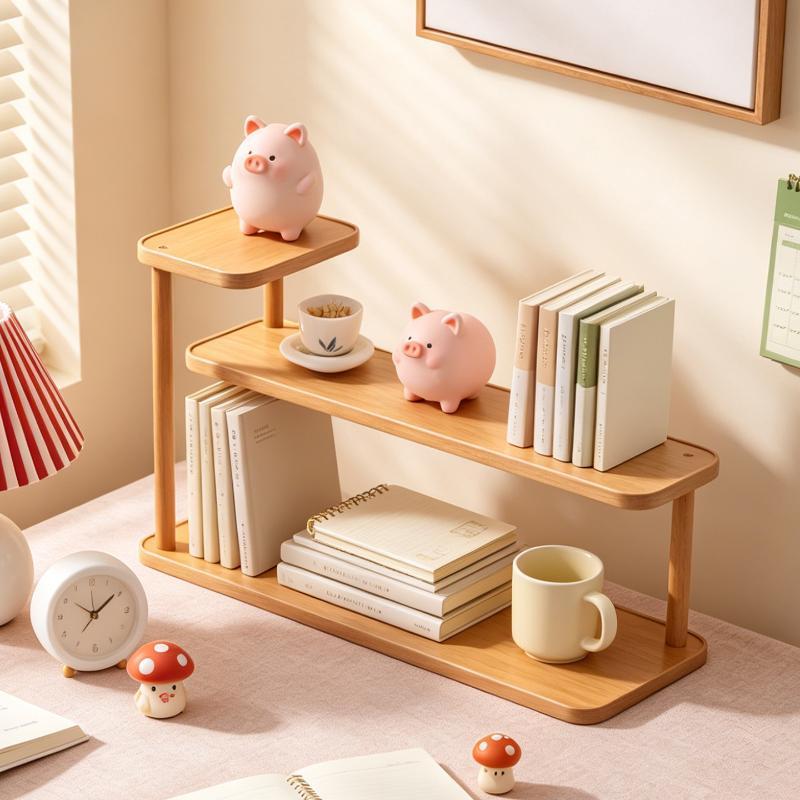 Wooden Desktop Storage Shelf 2/3 Tier Sturdy Frame Large Capacity for Skincare Stationery Home Office Desk Organizer