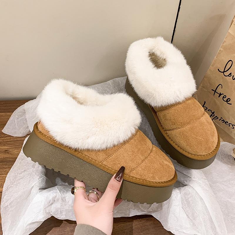 

Women s Large Size Fur Mouth Soft Sole Winter Warm Fur One Anti-slip Snow Boots Padded Lined Ankle Boots Outdoor Sports Cotton Boots 43 малиновый