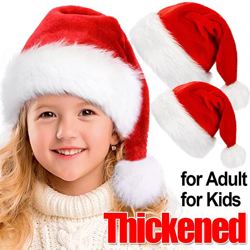 6/1pcs Plush Christmas Hat Red Santa Hat for Adults Kids Unisex Festival Fluffy Caps Xmas New Year Party Decoration Supplies