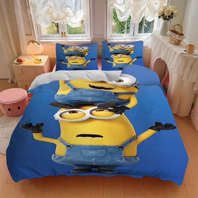 Minions Teamwork Adventure Print 3Pcs Bedding Setduvet Cover With 2 Bedropillowcase Home Birthday Gift