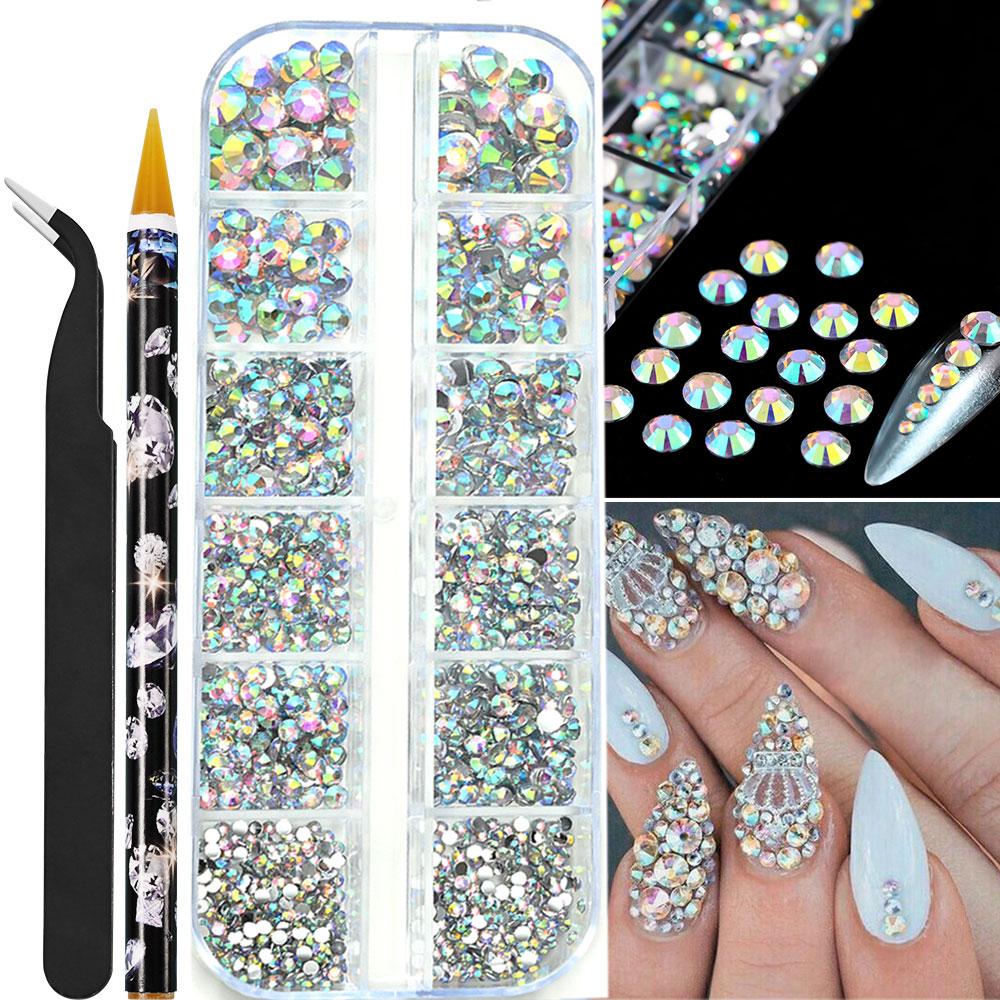 12grids Half Round Pearls Beads 3D Nail Charms 1.5/2/2.5/3/4/5mm White Flatback Pearls Nail Jewelry Nail Craft Pearl Rhinestones