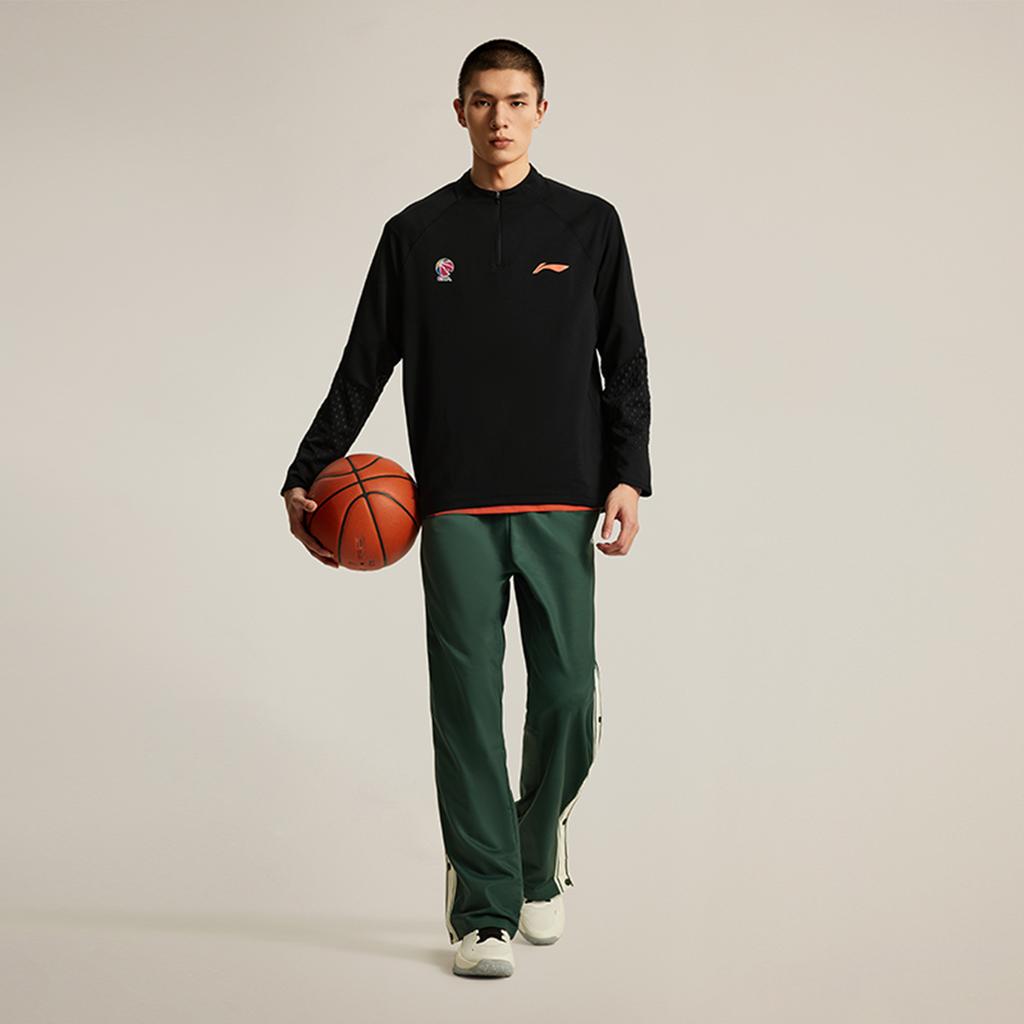 Li Ning Comfortable Casual Stand Collar Pullover Simple Letter Print Pattern Long Sleeve T-Shirt Men Tops Black ATLU083-1