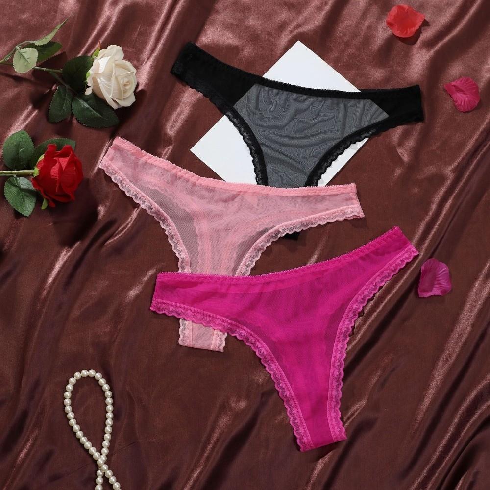 Transparent Mesh Briefs Women Low Waist Romantic T Panties Mesh Sheer Lace Thong  Ladies Girls Gift