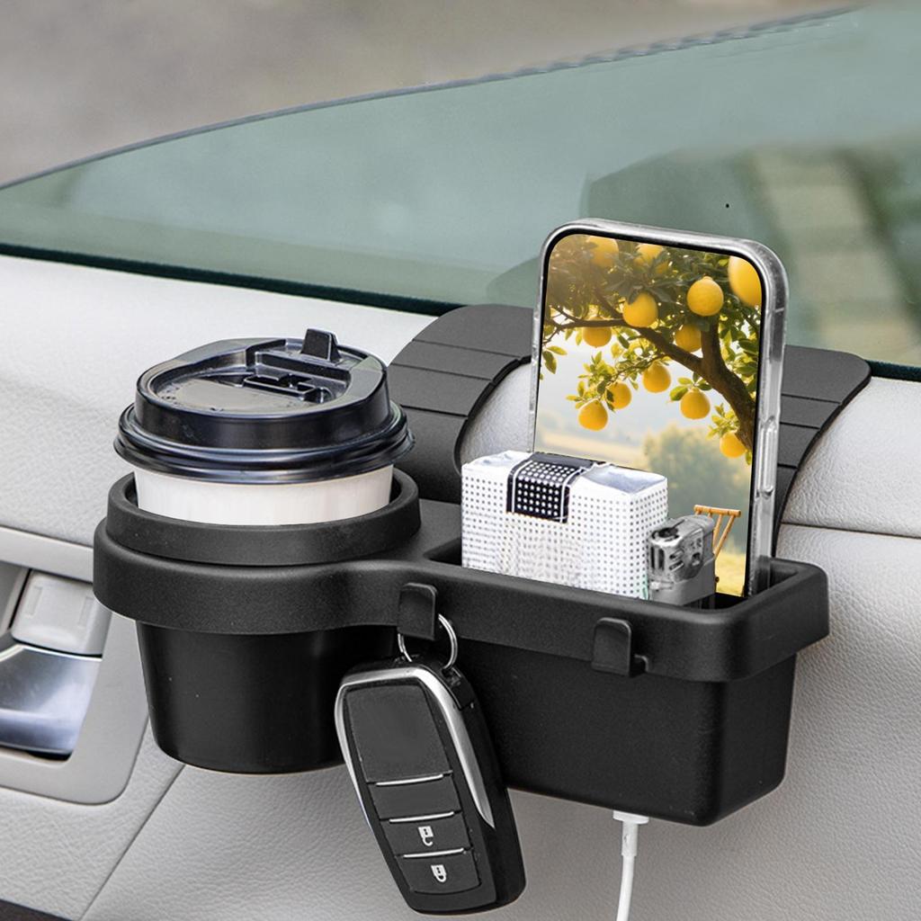 Multifunctional Car Door Cup Holder with Dua L Hanging Hooks Charging Port Window Drink Bottle Holder Stand Phone Key Organizer
