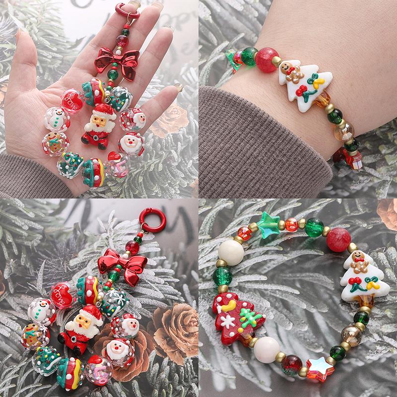 1pc/bag Christmas Series Glazed Colored Hand-Painted Beads DIY Bracelet Necklace Earrings Jewelry Accessories