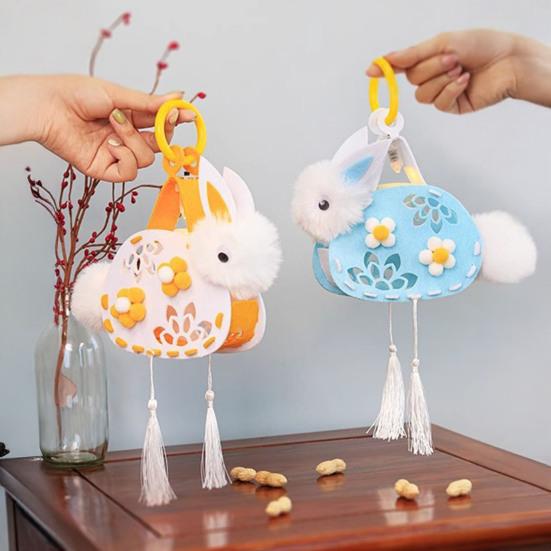 Yousheng DIY Rabbit Lantern Kit for Kids Handmade Plush Rabbit Handheld Lantern for Chinese New Year Mid-Autumn Festival Decoration