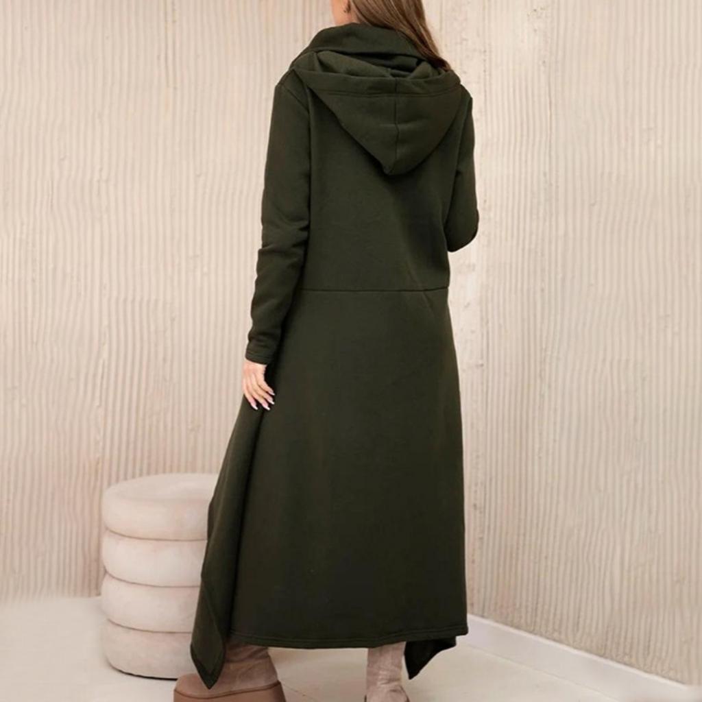 Women's Fashionable Solid Color Long Sleeved Hooded Long A-line Skirt Loose And Versatile Sweatshirt Jacket