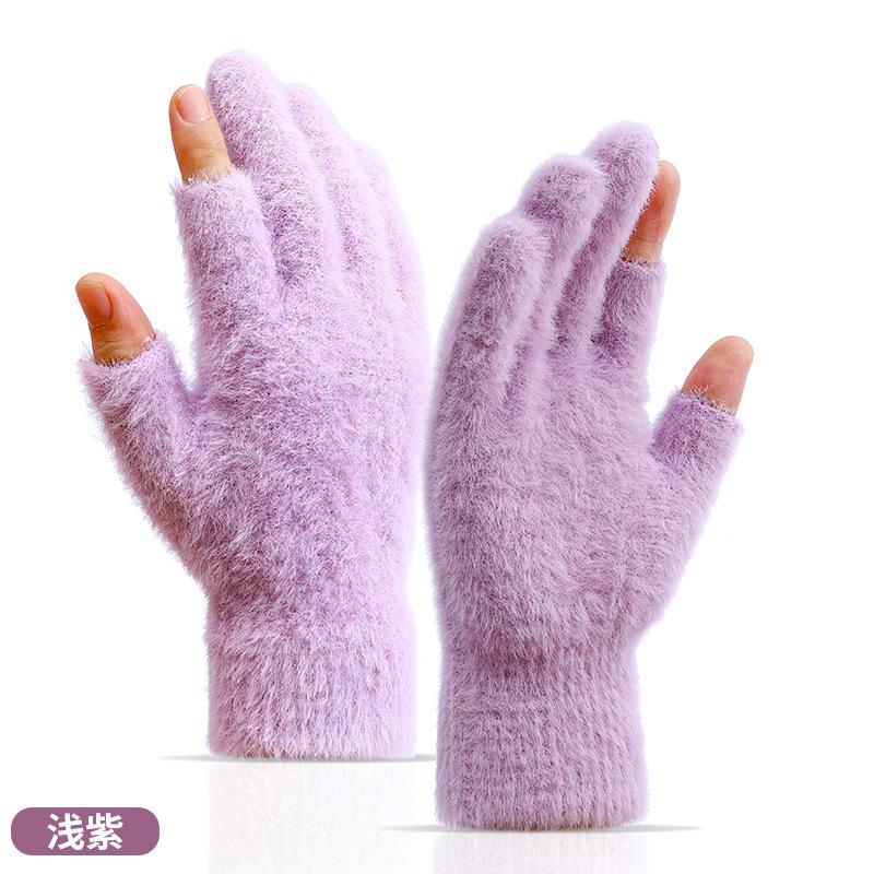 Gants d'hiver résistants au froid et à la chaleur, gants en peluche tricotés en fausse fourrure de vison avec demi-doigts pour l'automne, l'hiver, la maison et l'extérieur