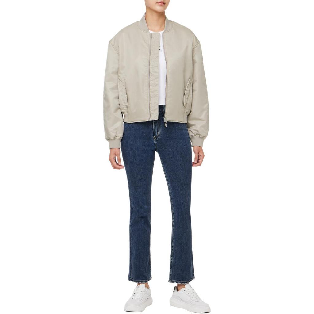 Calvin Klein Solid Color Baseball Collar Minimalist Bomber Jacket Women Jackets Beige 40WL591-PCF