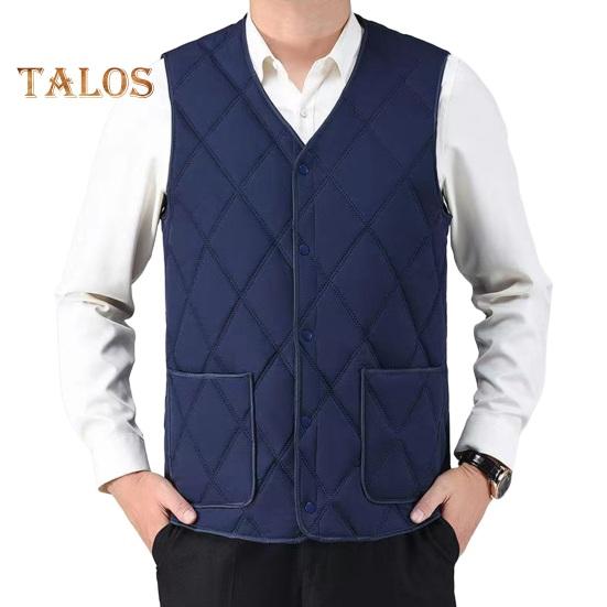 Men Waistcoat V-Neck Sleeveless Solid Color Single Breasted Vest Coat with Pockets Thickened Plush Lining Quilted Bottoming Vest Jacket