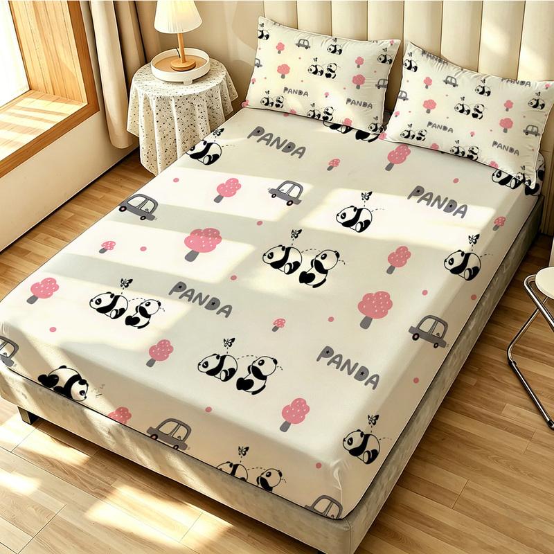 3pcs Cartoon Panda Printed Chipless Bed Sheet Set In Multiple Sizes, Soft Bed Cover, Bedroom Bedding Decoration, Gift Bedding