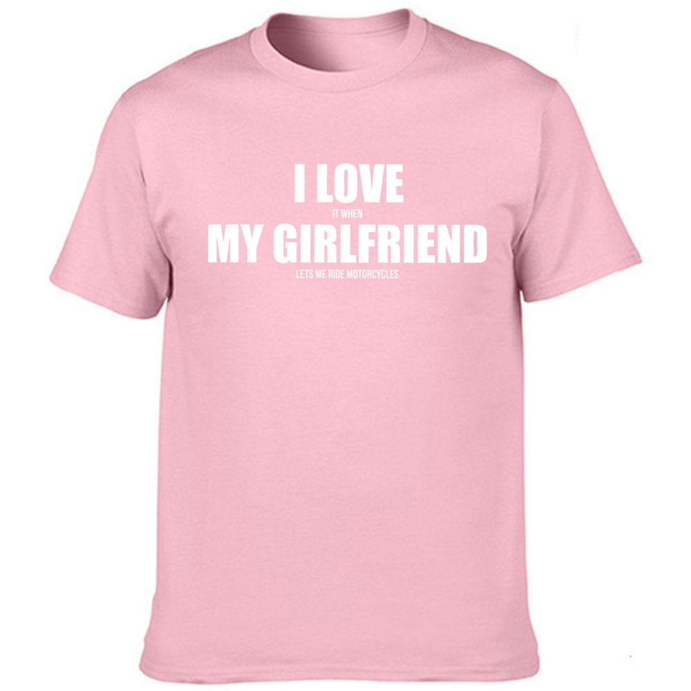 I Love My Girlfriend Letters Print Men Black Tees Casual Funny Short Sleeve White Vintage Tee