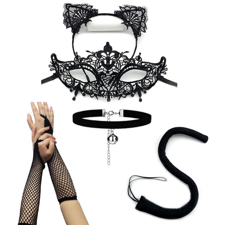 Halloween Costume Accessories Cat Girl Mask With Lace And Ears For Themed Parties