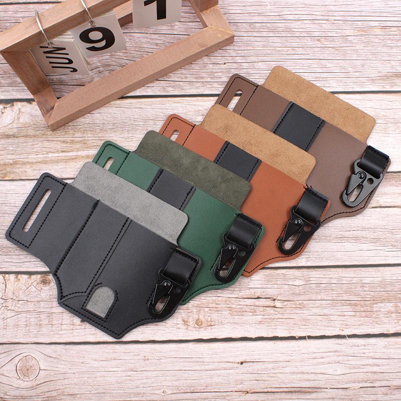 Pu Leather Multitool Edc Pocket Key Holder Belt Flashlight Outdoor Tools Bag