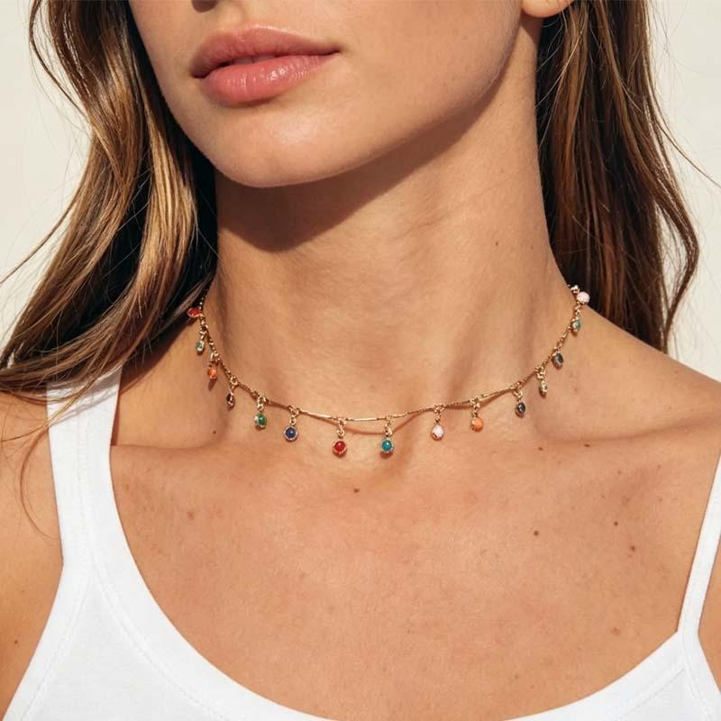 Fashion Tassel Choker Necklace: Colorful Bead Pendant for Women