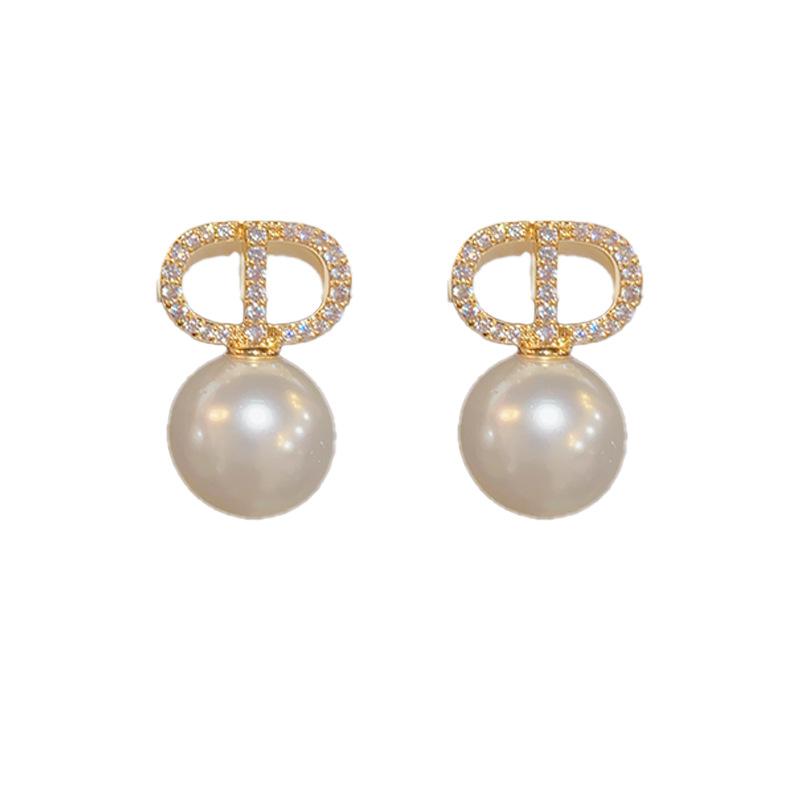 Korean Style Light Luxury Niche Micro Inlaid Pearl Stud Earrings For Women