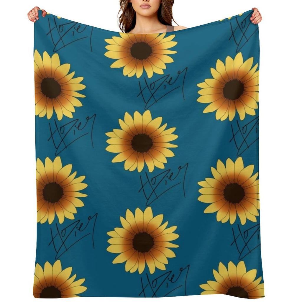 Hozier Signature Sunflower Floral Throw Blanket Plaid on the sofa Sofa Throw Extra Large Throw Camping Blankets