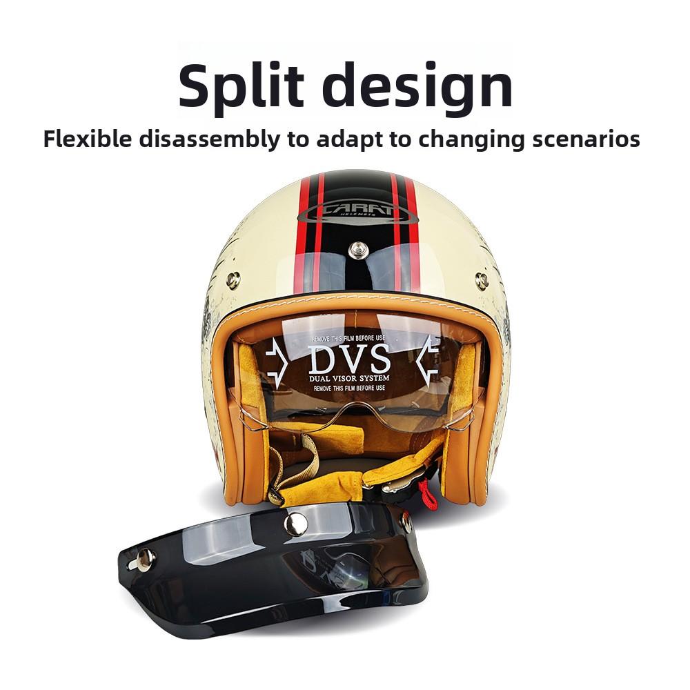 Retro Helmet 3/4 Motorcycle Electric Vehicle Helmet Built-in Lenses Wind Speed Riding