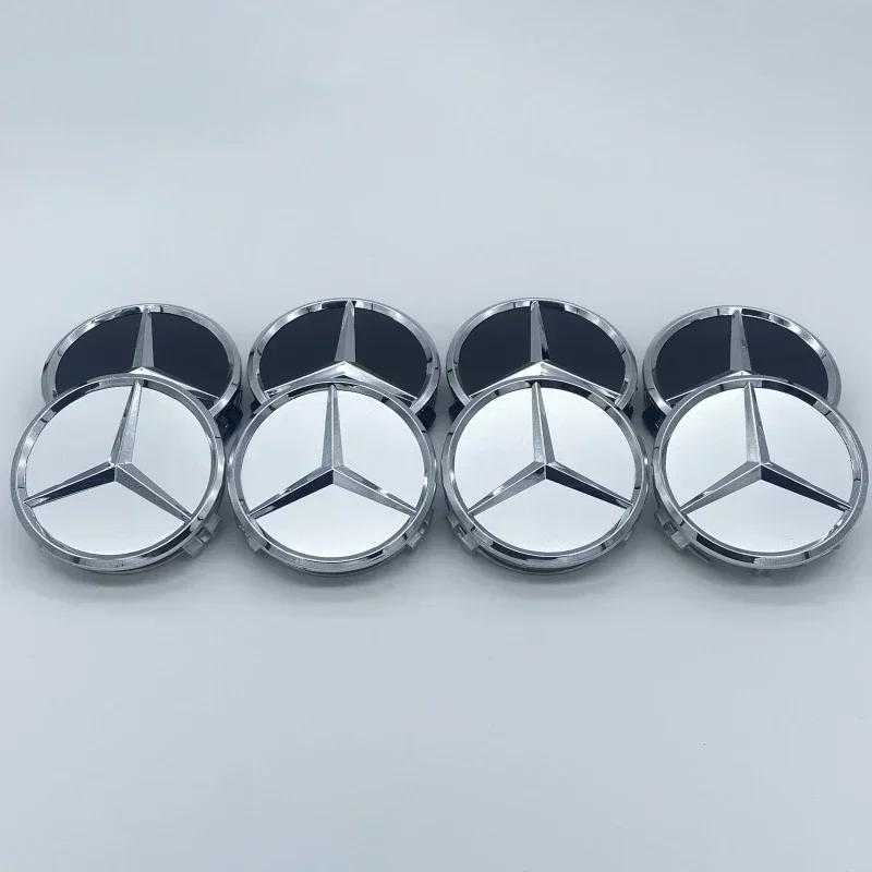 Hot Car Sticker 4Pcs/set 75MM Car Wheel Center Hub Cap Covers For Mercedes Benz  Black Badge Rim Cover Auto Style Decorate Acces