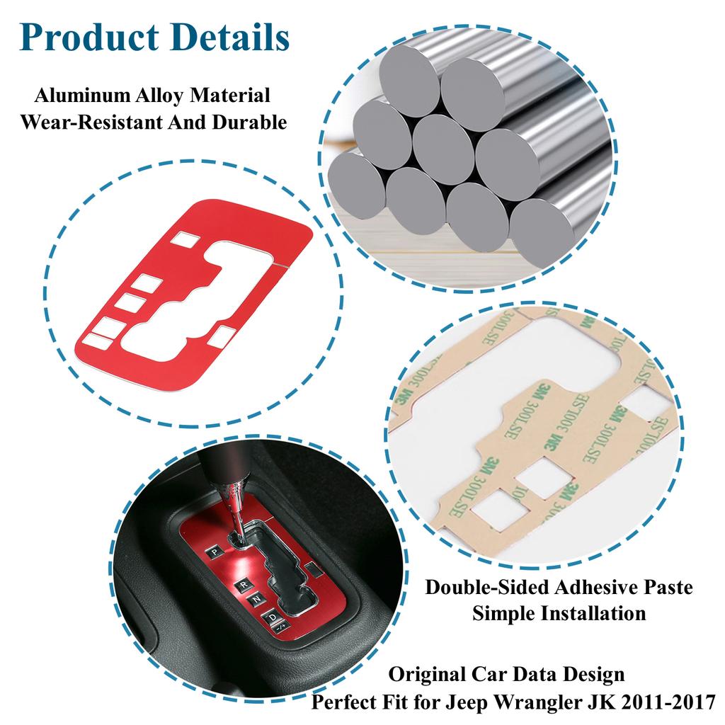 Car Gear Shift Panel Decoration Cover Stickers for Jeep Wrangler JK 2011-2017 Auto Interior Mouldings Accessories Aluminum