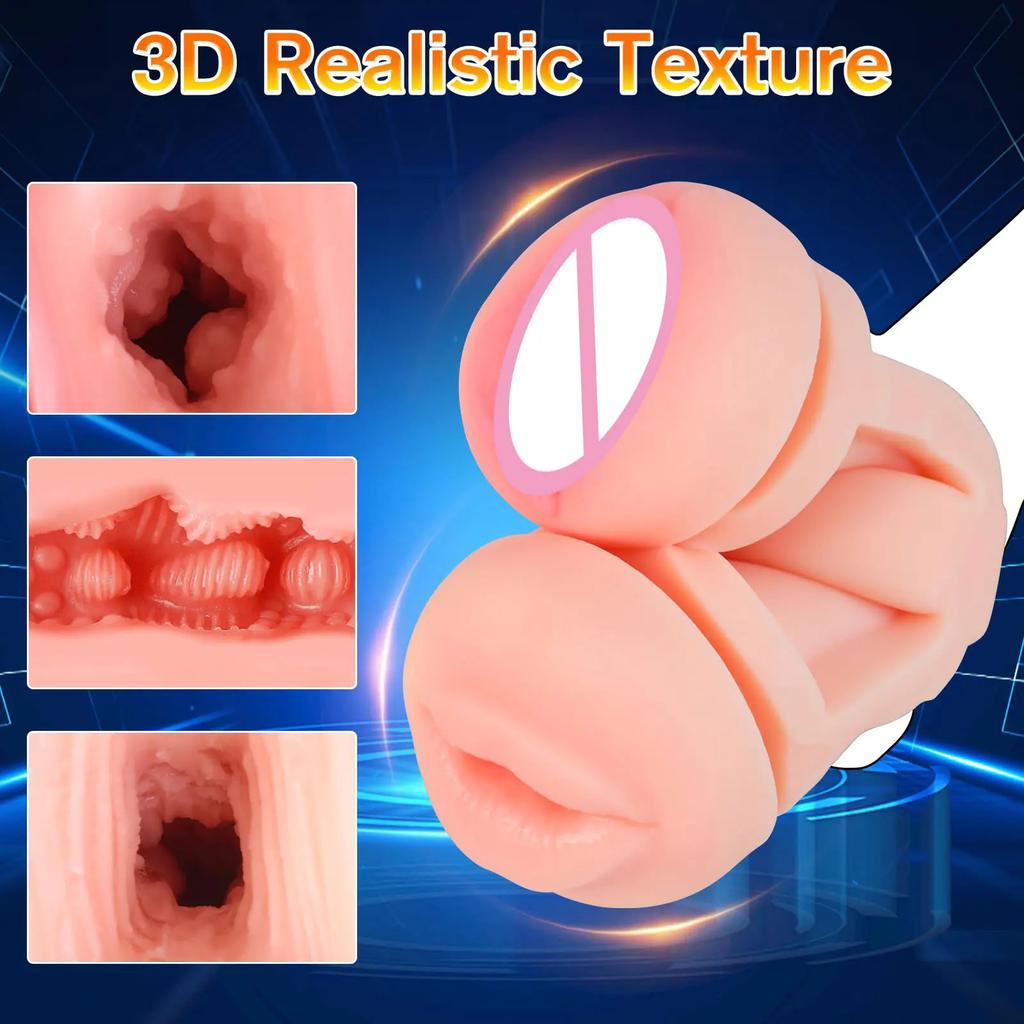 3 In 1 Realistic Vaginal Automatic Male Masturbator Open Ended Blowjob Pocket Pussy Oral Vagina Anal Silicone Ass Adult Sex Toys