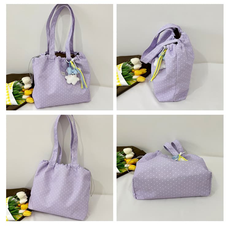 Polka Dot Drawstring Tote Bag Women's Large-capacity Shoulder Bag