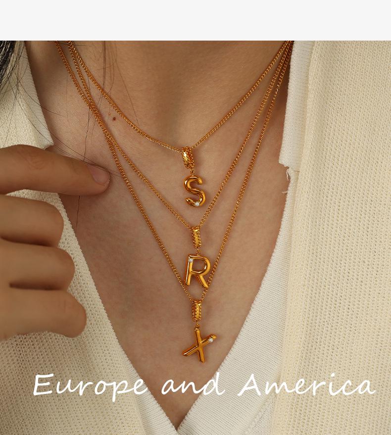 18k Gold-Plated Titanium Steel Bubble Letters Necklace for Women