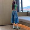 Women High Waist 6-Point Wide Leg Denim Shorts Summer Loose Baggy Capri Jeans Casual Relaxed Denim Culottes