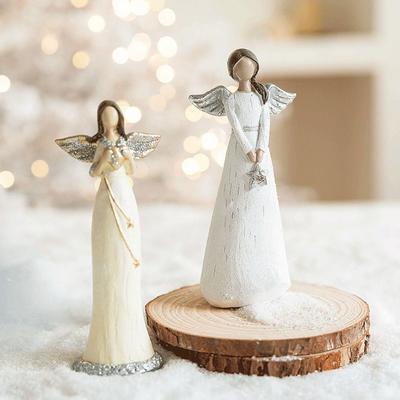 Harz-Engelsmädchen Schreibtischdekoration Engelsdesign Wasserdicht Weihnachts-Szenenarrangement Weiß Gold Rosa Engelsmädchen Dekor