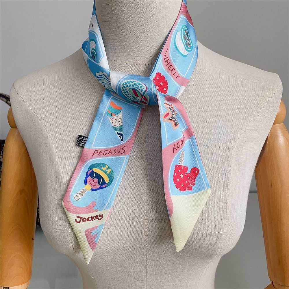 Bow Ties Plaid Scarf Printed Long Ribbon Scarves Retro Long Silk Scarf  Female