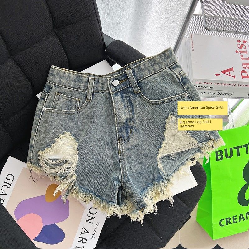 

Модные сексуальные джинсовые шорты с низкой посадкой и рваным эффектом для женщин, летние, с бахромой, в стиле ретро, сексуальные А-силуэта, с широкими штанинами, горячие шорты, Инс Retro Blue [Mall Quality Edition]] S