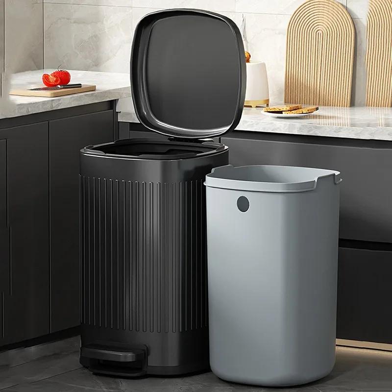 Pedal Trash Cans Stainless Steel Trash Bin Large Capacity Kitchen Litter Bins Luxury Rectangular Bathroom Dustbins with Lid