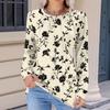 Women's Fashionable Casual Floral Retro Print Pleated Comfortable Round Neck Loose Long Sleeve T-shirt Top